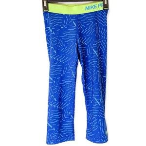 Nike Pro Neon Green and Blue Cropped Geometric Style Leggings